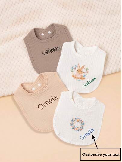 1 Stück personalisierter bestickter Baby U-förmiger Lätzchen, weich & bequem, saugfähig und atmungsaktiv, geeignet für Neugeborene Jungen & Mädchen, tolles Geschenk