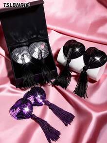 TSLBNRIO Ladies' Sexy Metallic Nipple Covers With Flowing Tassels. With A Flounce Design, They Are Dazzling And Shiny. This Strapless Bra Is Perfect For Parties, Music Festivals, Carnivals, Beaches, And Nightclubs. - Multicolor - View 3