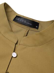ZANZEA Elegant  Women Stand Neck Lettuce Trim Buttons Long Sleeve Pleated Muslim Dresses Holiday Casual Loose Long Dress - 卡其色 - 查看 6