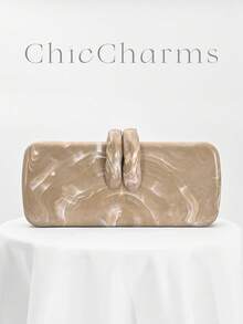 1pc European & American Style Women's Acrylic Evening Clutch Bag, Box Design With Rabbit Teeth Clasp, Handbag/Shoulder Bag For Party, Wedding, Valentine's Day, Random Pattern - Gold - View 8