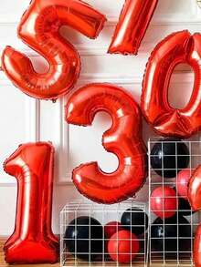 11pcs 32-Inch Red 0-9 Number Balloon Set, Large Bow Foil Balloon, Gold Crown Balloon, Red Latex Balloon For Birthday Party, Anniversary, Family Gathering Decoration - Multicolor - View 5
