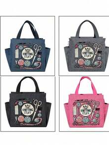 Large Capacity Woven Storage Bag - Zipper Design, Machine Washable Polyester Fabric Bag, Suitable For Knitting, Crocheting, Weaving - Perfect Gift For Knitting Enthusiasts (Red), Patterned Tote Bag, Secure Zipper Closure, Lunch Bag, Women's Lunch Bag, School Lunch Box, Travel Portable Insulated Lunch Bag - Multicolor - View 17