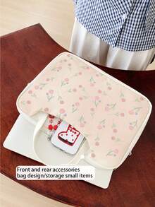 1pc Pink Tulip Flower Pattern Lightweight 16/15/14 Inch Laptop Bag, PU Leather Waterproof Padded Shockproof Laptop Sleeve, Essential For College Students And Lightweight Travel - Beige - View 5