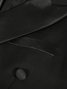 男士双排扣婚礼宴会司仪西装套装（两件套），英伦风高端翻领西装外套+西裤 - 黑色 - 查看 5