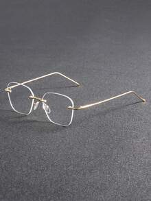 男士金属无框多边形优雅休闲学院风无度数眼镜，适合日常通勤和大学图书馆使用 - 金白平 - 查看 8