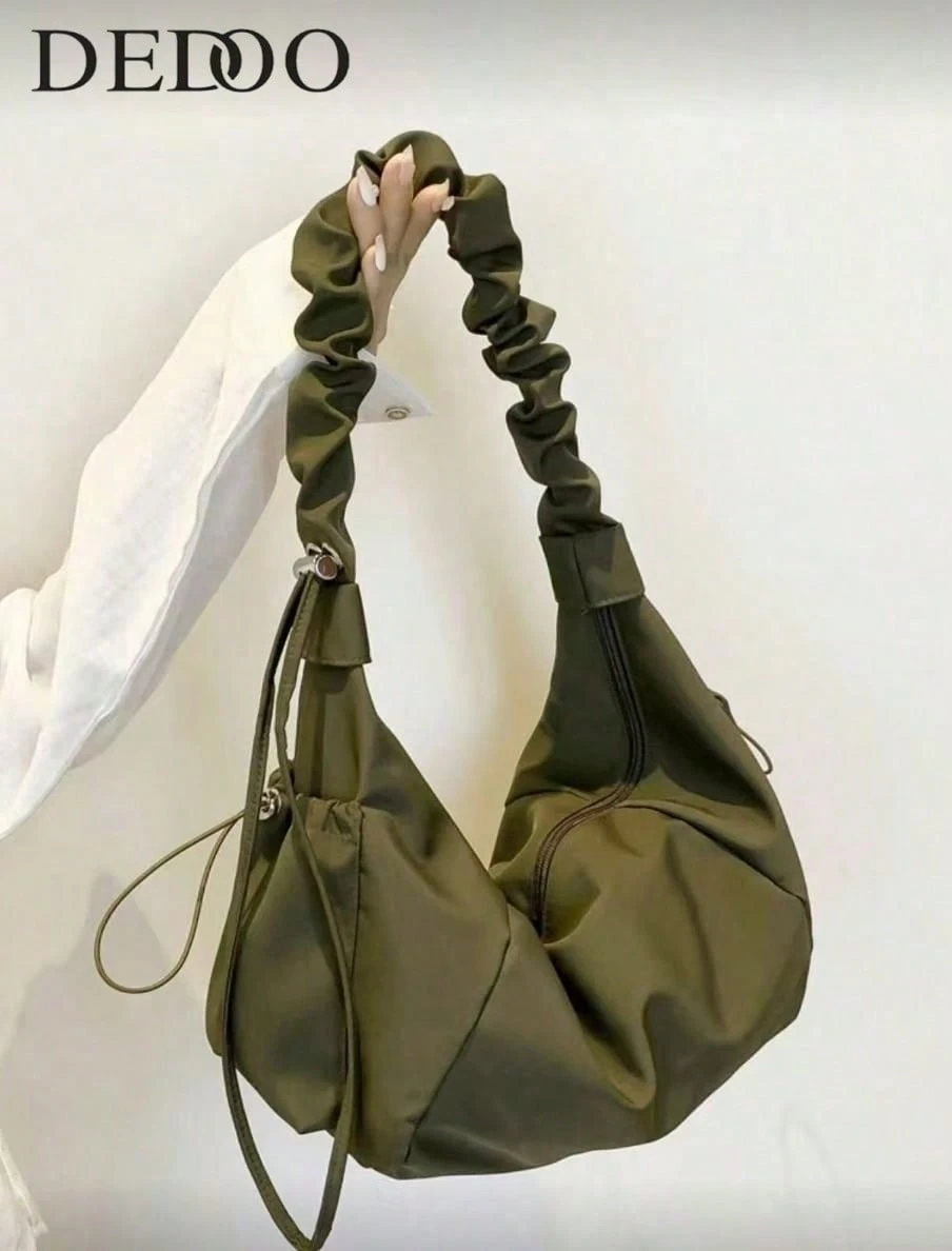 1Pc Nylon Fabric Multi Pocket Dumpling Crossbody Bag, Women Casual Pleated