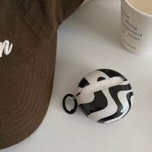 Minimalist Black Asymmetrical Line Zebra Pattern Earphone Case Compatible With Huawei Freebuds 7i, Freebuds 2, Freebuds SE3, Freebuds 5i, Buds Pro 3, Cute Korean Style Earphone Case - Black - View 8