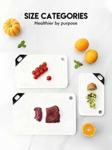 3pcs Kitchen Cutting Board Set With Juice Groove, Plastic Chopping Board Assorted Sizes, Non-Slip Handle, Double-Sided Design, Suitable For Cooking And Camping, Dishwasher - White - View 5