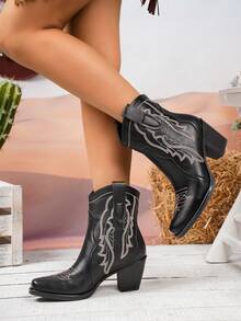 优雅踝靴，美拉德纯色，2026新款女士多功能四季骑行靴，牛仔靴 - 黑色 - 查看 6