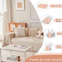 Funda de Sofá Chenille de Doble CaraFunda Reversible Chenille Mejorada Washable Anti-Slip Multifuncional Sofa Cover para Mascotas All Seasons Beige 180X230cm/70.8X90.6in - Beis - Ver 4
