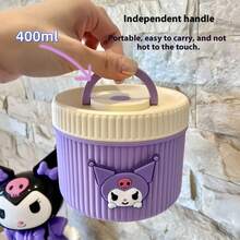 Sanrio 1个三丽鸥Hello Kitty不锈钢/塑料可爱卡通便当盒（隐藏式提手），2个便携式保温午餐袋（DIY），可重复使用的密封设计，带保温孔，经济实惠的便携式水果蔬菜午餐盒 - 圆形卡通午餐盒 - 便携式，手动操作，手洗，适合学生、学校、办公室、健身房、户外、露营。学生午餐盒 | 简约设计 | 保温食品容器 - 彩色 - 查看 19