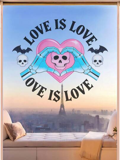 1pc Decorative LOVE IS LOVE Window Sticker Designed With Expressive Skull Image, Window Clings For Glass Windows Perfect For Daily Decoration, Popular Window Clings For Glass Windows Used On Windows, Mirrors And Glass Doors.. Suitable For Art Fans, Modern Decorators, And A Meaningful Gift For Friends, Family Members, And Collectors.