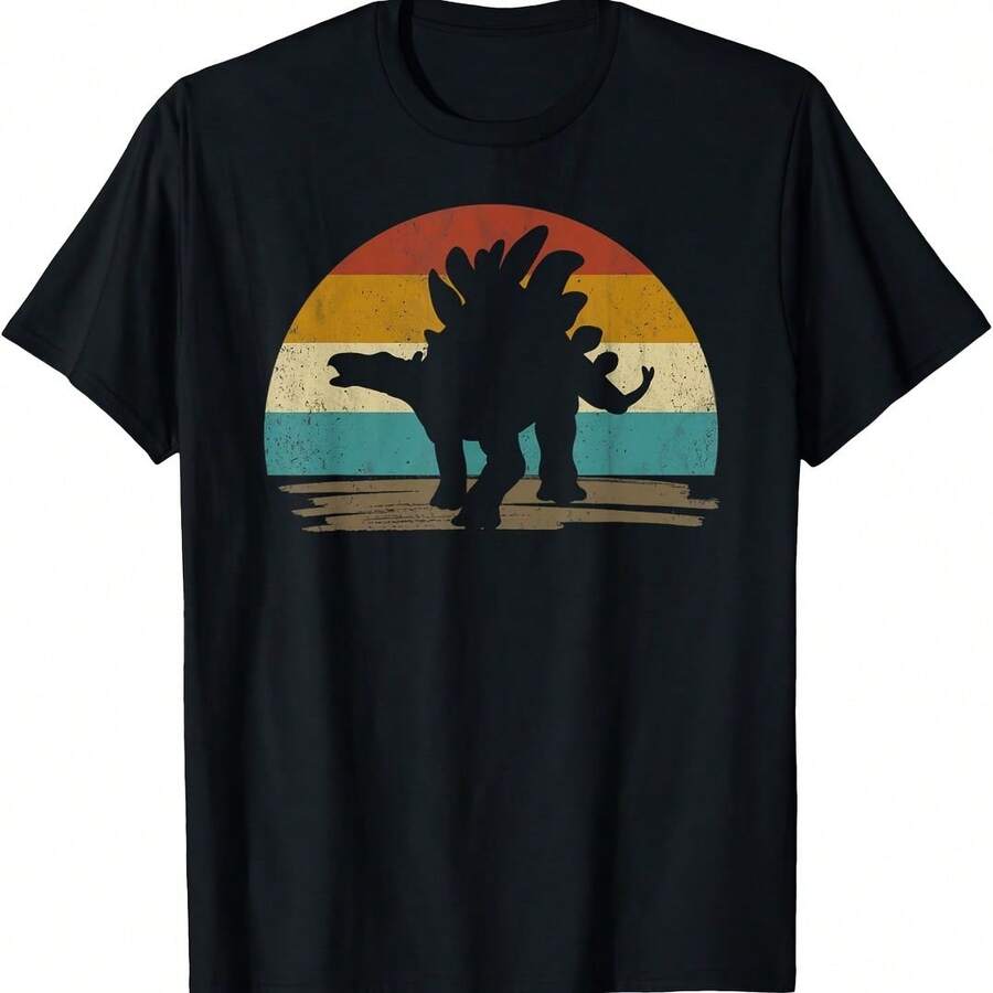 Stegosaurus Dinosaur Dration Retro Vintage T-Shirt - 黃色 - 查看 1