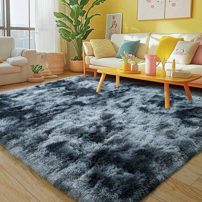 Soft Shag Rugs For Bedroom, Blue And Grey Fluffy Shaggy Rugs For Living Room, Luxury Modern Plush Carpet Girls Boys Room Dorm Indoor Home Decor, Upgrade Non-Slip