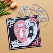 创意情侣猫金属切割模具，DIY剪贴簿相册和压花模板，贺卡制作工具，卡片纸切割工艺品，礼品卡制作模板模切。 - 銀色 - 查看 3