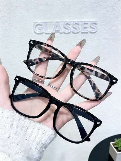 2 pezzi Occhiali da donna con lenti quadrate multicolore e borchie, realizzati in materiale PC, leggeri, stile Y2K, accessori per vacanze, accessori per telefoni cellulari, occhiali da donna per blu, occhiali finti, occhiali trasparenti, occhiali da donna, accessori natalizi, accessori di Ognissanti, adatti per uso quotidiano in ufficio e pendolarismo, stagione back-to-school, gaming, look da festa, studio in campus.