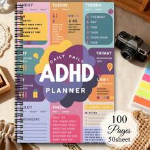 1本成人及女性多动症规划本 - 高效管理工具，螺旋装订，包含每日待办事项清单、任务记录本、专注提醒、时间管理工具、柔和色块图案和装饰图标 - 适合神经多样性女性及成人 - 彩色 - 查看 5