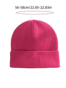 1ps White Knit Cuffed Beanie Hats For Women Winter Fur Knitted Caps Soft Slouchy Warm Snug Snow Ski Running Unisex Adult Knit Hat - Hot Pink - View 3