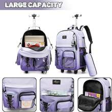 Kids Rolling Backpack With Wheels Unisex Suitcase Carry On Luggage For Elementary Middle High School Students - 漸層紫灰色 - 查看 5