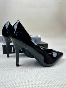 Women's Elegant Patent Leather Stiletto Heel Shoe (9.5 Cm) Comfortable, Available In Black, Pink, Red, Nude, Rose, And Blue. - 黑色 - 查看 3