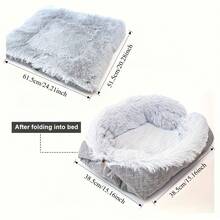 2-In-1 Convertible Pet Bed & Mattress - Soft Calming Dog Cat Bed With Non-Slip Bottom, Washable Plush Pad Snaps Into Cozy House, For Small Medium Pets, Indoor & Travel Use - 灰色 - 查看 2