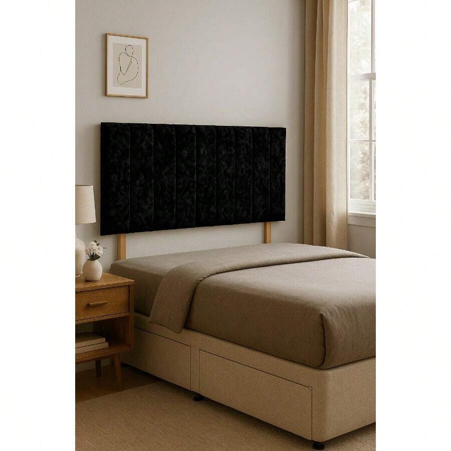 Panel Crushed Velvet 3ft Single Headboard 26inch - Black - View 1