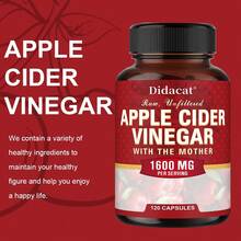 Didacat Apple Cider Vinegar 1600 Mg Dietary Supplement - Supports Digestive Health, Healthy Weight Management, Suitable For Both Men And Women - 120 Capsules - 1瓶 - 查看 5