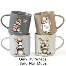 12pcs/Set Whimsical Bunny Easter Theme UV Transfer Stickers | Self-Adhesive Plastic Decals For Crafts, Mugs, Laptops & Water Bottles, Grey, High-Quality Prints, Durable, Single Use - Multicolor - View 3