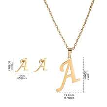 7件套不锈钢英文字母女士首饰套装，优雅简约混搭风格耳环项链套装，适合派对、婚礼、日常佩戴，时尚首饰，最佳礼物 - 隨機7組耳環項鍊套裝 - 查看 5