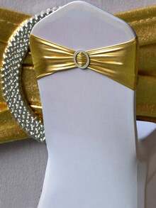 10件装奢华亮金色弹力椅套，带松紧带和金属扣滑扣，适用于婚礼、家居、派对、宴会、餐厅、酒店等场合，通用礼仪椅套 - 金色 - 查看 2