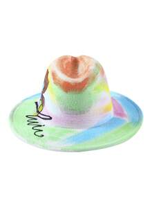 LEAJOURNO. 1pc Unisex Hand-Painted Felt-Like Fashionable Y2K Style Panama Hat, Outdoor Cap - Baby Blue - View 5