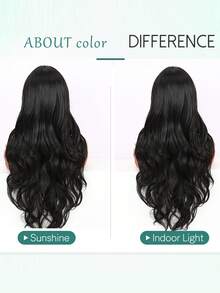 长款中分黑色波浪卷假发，耐热合成纤维，适合女性日常、角色扮演或派对佩戴。 - 黑色 - 查看 7