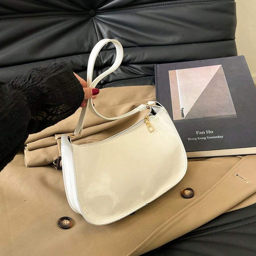 Women's Simple Solid Color Shoulder Bag, Casual Everyday Style, Fashionable Burgundy Color. - trắng - Xem 1