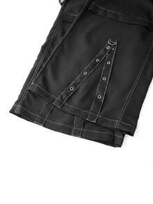 Jeans cargo de mujer, pantalones casuales sueltos con cierre de botón y cremallera a rayas, con bolsillos, estilo urbano - negro puro - Ver 9