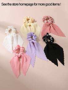6 chiếc dây buộc tóc thời trang nữ, màu hồng, tím, đen, trắng, họa tiết hoa cúc xếp nếp và tai thỏ, phù hợp cho sử dụng hàng ngày, lễ hội, thường ngày, dự tiệc. - Nhiều màu - Xem 4