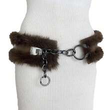 1 PCS Brown Faux Fur Chain Waist Belt - "Y2K Grunge Glam" Statement Belt For Streetwear & Party Outfits - Màu đen (18 mắt xích trên dây chuyền) - Xem 2