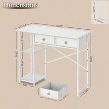 White Computer Desk, 36 Inch Small Desk With Drawers, Home Office Desk With Storage Shelves For Bedroom, Living Room, Dorm, Vanity Desk For Small Spaces, White - White - View 3