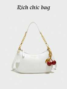 New Fashion Classic Wild Letter Pattern Decoration Design Solid Color Pu Waterproof Fabric Shoulder Bag Crescent Bag Underarm Bag, Ladies Purse, Ladies Bag, Suitable For Shopping, Commuting To Work, White-Collar, Travel, Etc., Can Be Slung. - trắng - Xem 1