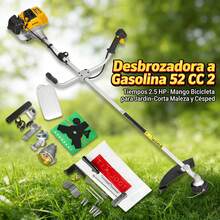 Desbrozadora Multifuncional 2.5 HP - Mango Ergonómico - Herramienta de Jardinería Alta Potencia/Desbrozadora a Gasolina 52 CC 2 Tiempos 2.5 HP - Mango Bicicleta para Jardín - Corta Maleza y Césped - Naranja - Ver 1