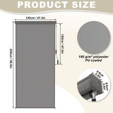 Pionowa żaluzja balkonowa z aluminium, roleta zewnętrzna z mechanizmem korbowym, roleta boczna, ekran prywatności na balkon, taras, ochrona przeciwsłoneczna i ekran prywatności, szaro-antracytowy, 120 x 250 cm/160 x 250 cm/180 x 250 cm - Szary - Zobacz 2