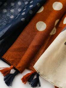 1pc Vintage French Polka Dot Patchwork Contrast Color Women's Scarf, Soft , Fashionable Lightweight Fringed Shawl, Suitable For Beach, Vacation, Travel