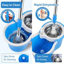 Spin Mop And Bucket, Mop And Bucket With Wringer Set For Home, 360 Spinning Mop Bucket Floor Cleaning Tool With 3 Microfiber Mop Replacement Head Refills, 61" Extended Handle For Floor Cleaning Home(Blue) - 藍色 - 查看 5