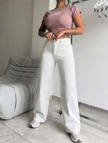 纯色直筒裤 - 白色 - 查看 5