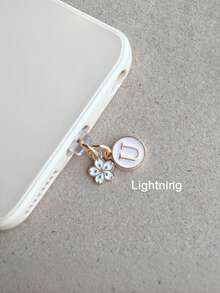 1pc Letter A/M & Flower Charm Phone Dust Plug For Type-C Interface Birthday Festival Gift - Multicolor - View 9