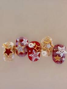 1pc Nail Art Mold, Polka Dot, Star Grid, Hollow Star, Delicate 3D Star, Cross Star Nail Decor Transparent Silicone Mold - Clear - View 6