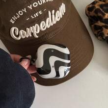 Minimalist Black Asymmetrical Line Zebra Pattern Earphone Case Compatible With Huawei Freebuds 7i, Freebuds 2, Freebuds SE3, Freebuds 5i, Buds Pro 3, Cute Korean Style Earphone Case - Black - View 10