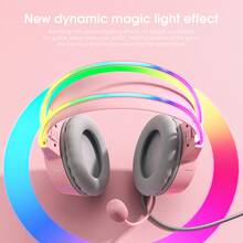 Lightweight Game Headset With RGB Lighting, Wired Over Ear Headphones With Mic For PC, PS, Switch, Stereo Surround Sound, Self-Adjusting - 粉色 - 查看 5