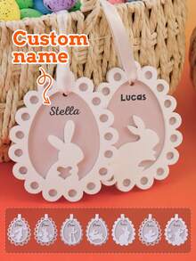LICVIC Custom Easter Eggs Ornaments-With Rabbit Pattern, Personalized Easter Basket Stuffers, Customized Name Easter Decorations, Customizable Easter Tree Decorations, Easter Gifts, Party Decor, Room Decor, Living Room, Couples, Family, Friend, Kids Gift - Style a - View 1