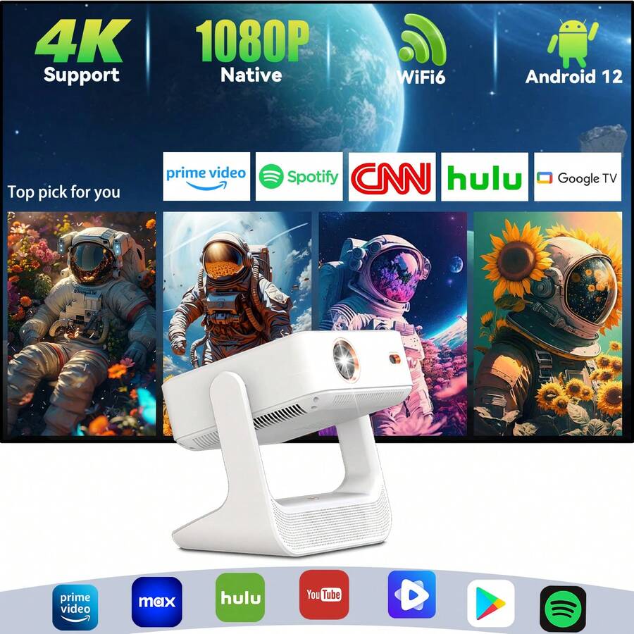 New Flagship A2Pro Smart Projector, Equipped With Android 12 System, Built-In Touch Screen, 1080P Native Resolution, WIFI6, Rotary Speaker, Auto Obstacle Avoidance & Focus, 16:9 Aspect Ratio, Suitable For Home Theater, Smartphone & Computer Projection, Video Wall Projection, Multimedia Presentation, Modern Smart Small Device, High-Definition Lens