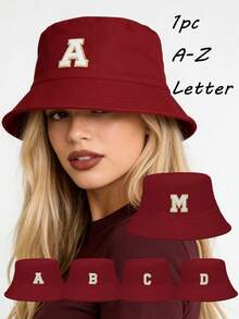 1pc Women Personalized A-Z Letter Bucket Hat, Casual Versatile Breathable Sunscreen Cap, Brim Face-Flattering,Packable Design For Beach Travel Hiking All Seasons